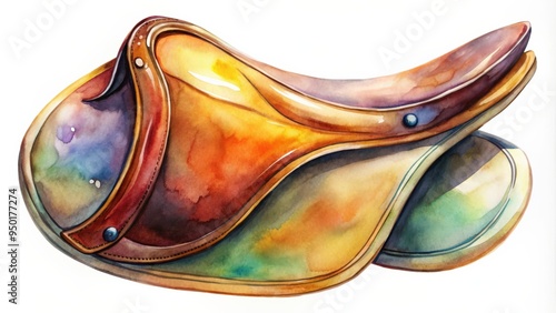 Abstract watercolor painting of a fluid and dynamic saddle shape with beautiful color bleeds , watercolor, abstract, fluid