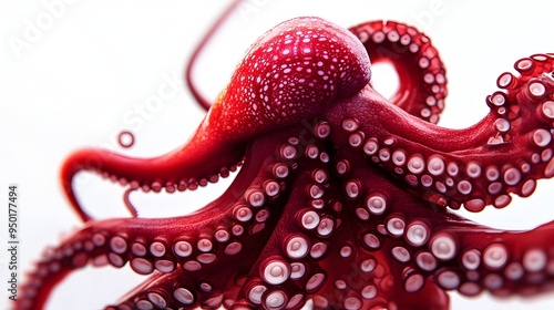 Vibrant Crimson Cephalopod with Swirling Tentacles in Ethereal Underwater Cinematic Scene