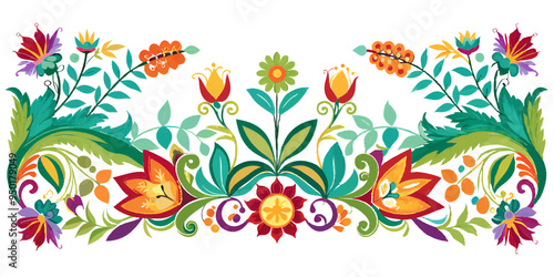 Wallpaper Mural A bright and colorful floral border featuring various flowers and leaves elegantly arranged on a clean, white background surface Torontodigital.ca