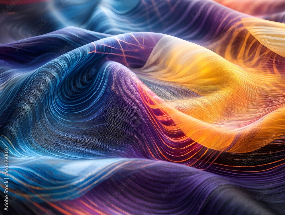 Abstract Wavy Pattern in Blue, Purple, Orange, and Yellow Hues. Abstract Wavy Pattern in Blue, Purple, Orange, and Yellow Hues.