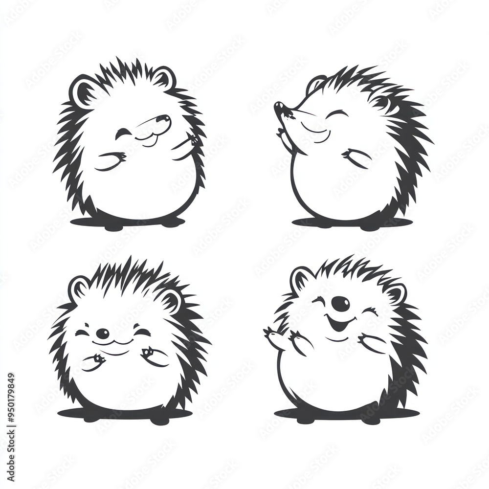 Fototapeta premium Four cute cartoon hedgehogs expressing different emotions.
