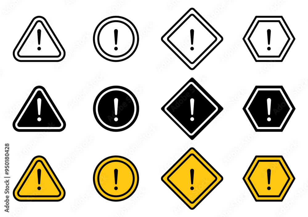 Caution signs set in black and yellow color Caution signs set in black and yellow color