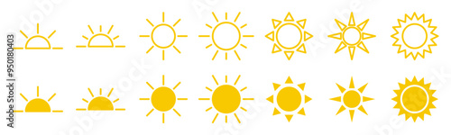 Yellow sun vector icon set 
