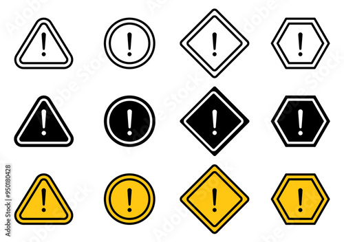 Free Download Caution signs set in black and yellow color - GFXLoad