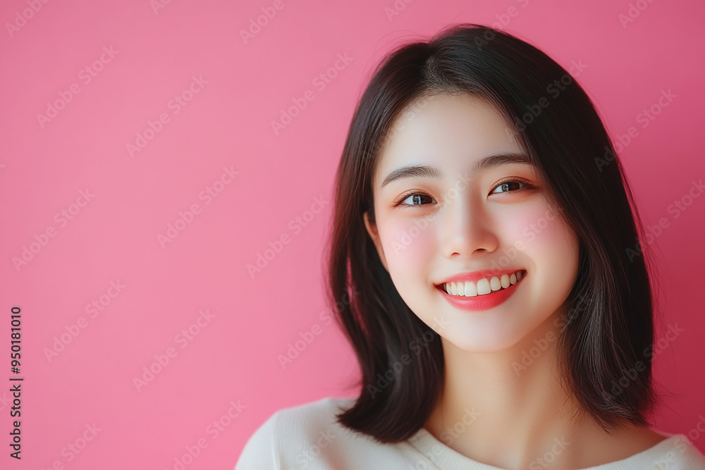 Positive female smiling on solid background Positive female smiling on solid background