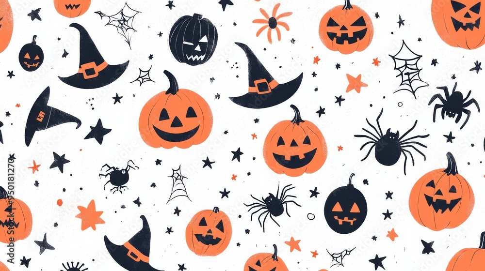 Halloween Jack-o'-Lantern and Witch Hat Pattern. Halloween Jack-o'-Lantern and Witch Hat Pattern.