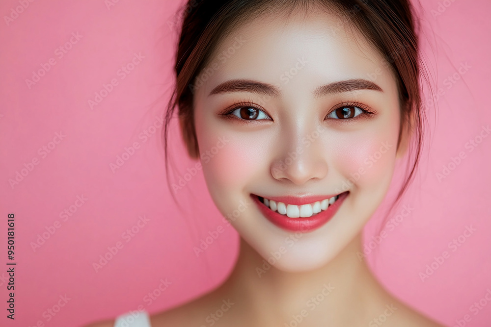 Positive female smiling on solid background Positive female smiling on solid background