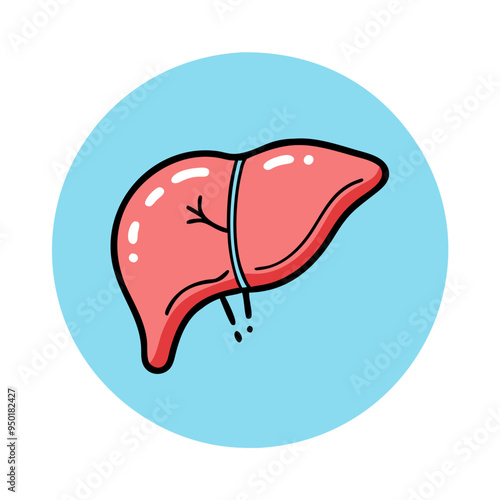 Wallpaper Mural Liver icon illustration, human anatomy in red and blue color scheme, medical symbol on blue background Torontodigital.ca