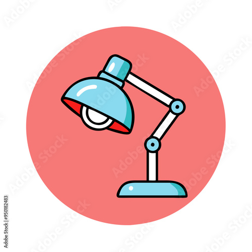 Desk lamp illustration, office or study lighting, blue lamp on red background