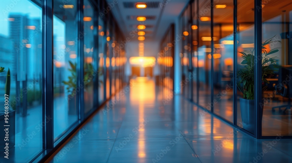 Sleek Modern Office with Glass Walls and Bright Lighting, Professional Workspace Concept Sleek Modern Office with Glass Walls and Bright Lighting, Professional Workspace Concept