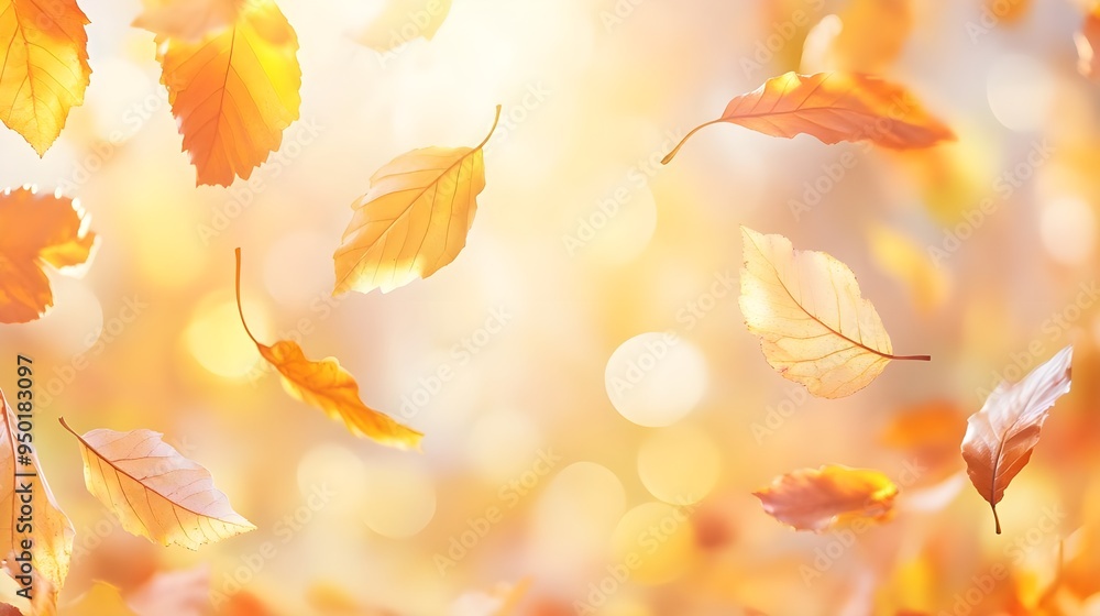 Golden Autumn Leaves Falling in Sunlight Golden Autumn Leaves Falling in Sunlight