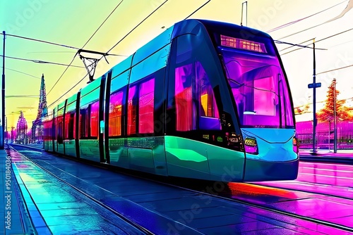 glitch art tram a digital image of a tram with intentional disto photo