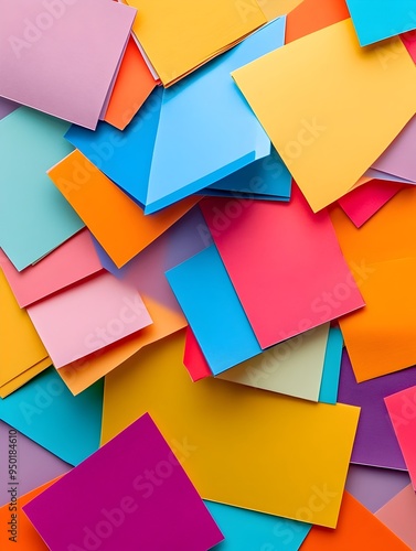 Vibrant Sticky Note Collage Playful Abstract Textures and Geometric Shapes on a Clean White Background