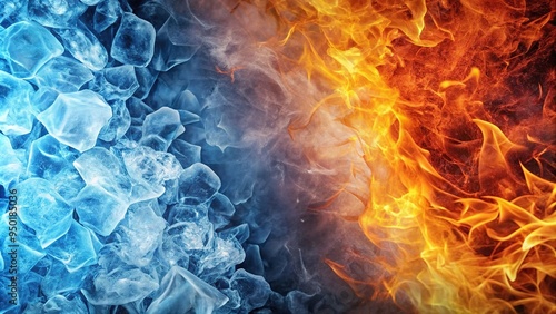 Abstract background of fire and ice from a high angle, contrast, frozen, dramatic, background, inferno, icy, powerful, elements, mix, burning, texture, cold, hot, fiery, vibrant