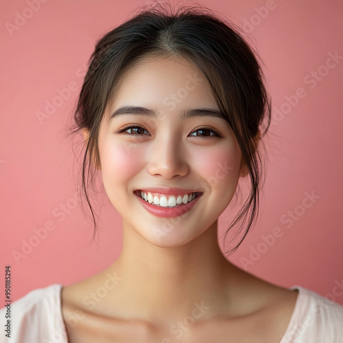 Positive female smiling on solid background