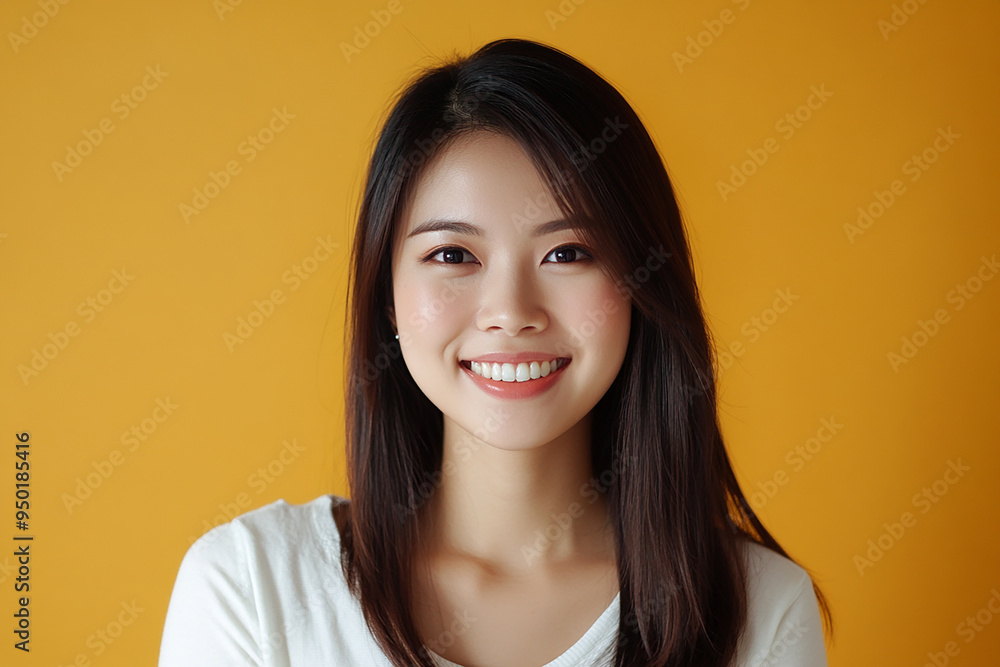 Obraz premium Positive female smiling on solid background