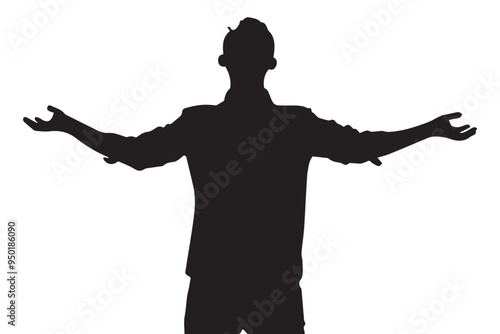 Silhouette of Person with Outstretched Arms Isolated on White Background