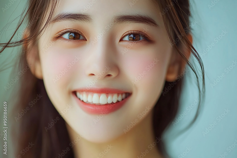 Positive female smiling on solid background Positive female smiling on solid background
