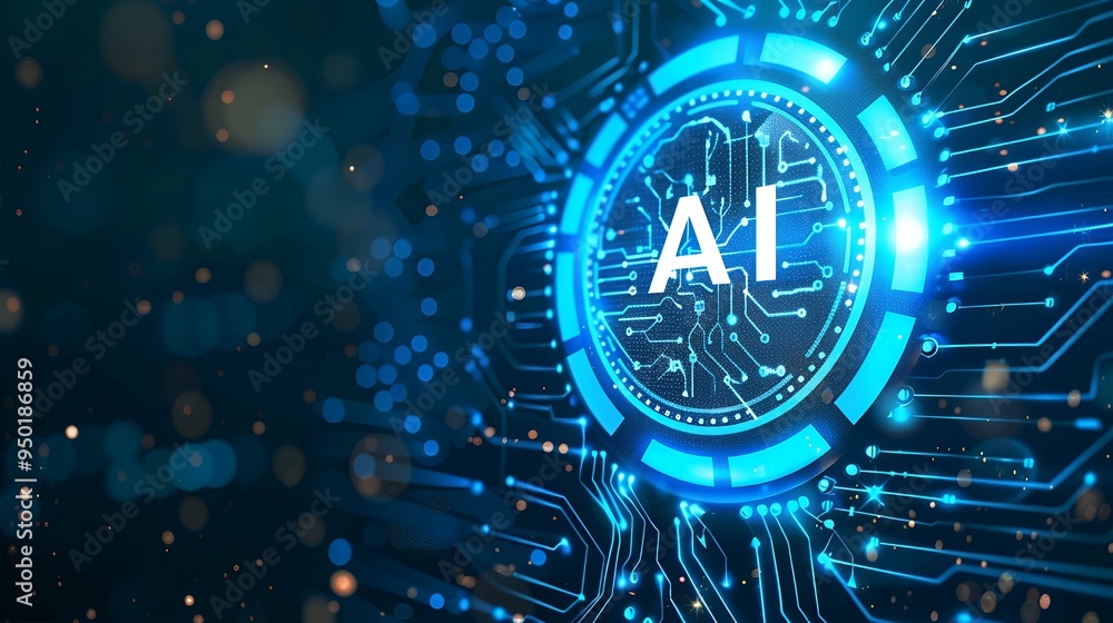Fototapeta premium Artificial Intelligence machine learning concept web banner background design with circuit nodes