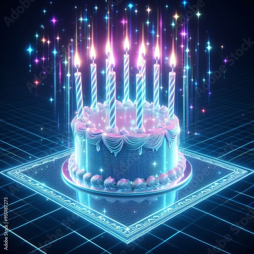  Holo Candle Magic A D hologram of a birthday cake with holograp photo