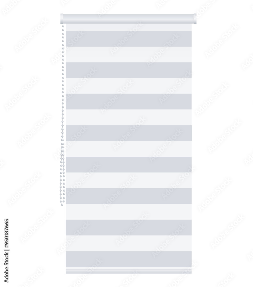 Roller window striped curtain. White mockup. Vertical closed blinds. Day and night jalousie. Sunlight protection. Blank template. Easy to change color and size. Front view. Vector 3d realistic. Roller window striped curtain. White mockup. Vertical closed blinds. Day and night jalousie. Sunlight protection. Blank template. Easy to change color and size. Front view. Vector 3d realistic.