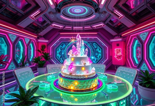 Holo Futuristic Space Colony A holographic party in a futuristic