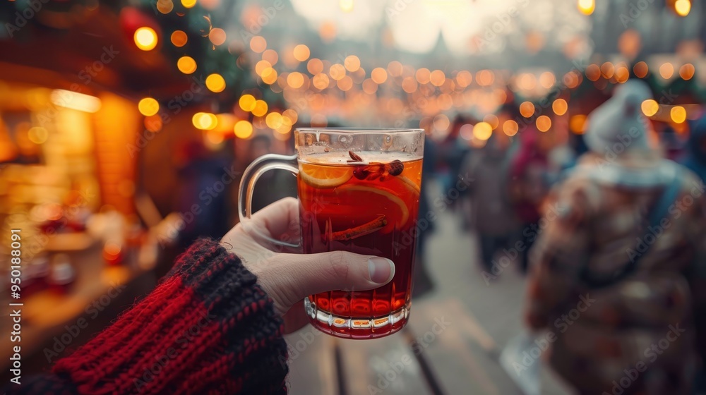 custom made wallpaper toronto digitalA person enjoys a warm glass of mulled wine at a lively Christmas market during festive celebrations
