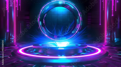 3D colorful podium with hologram technology