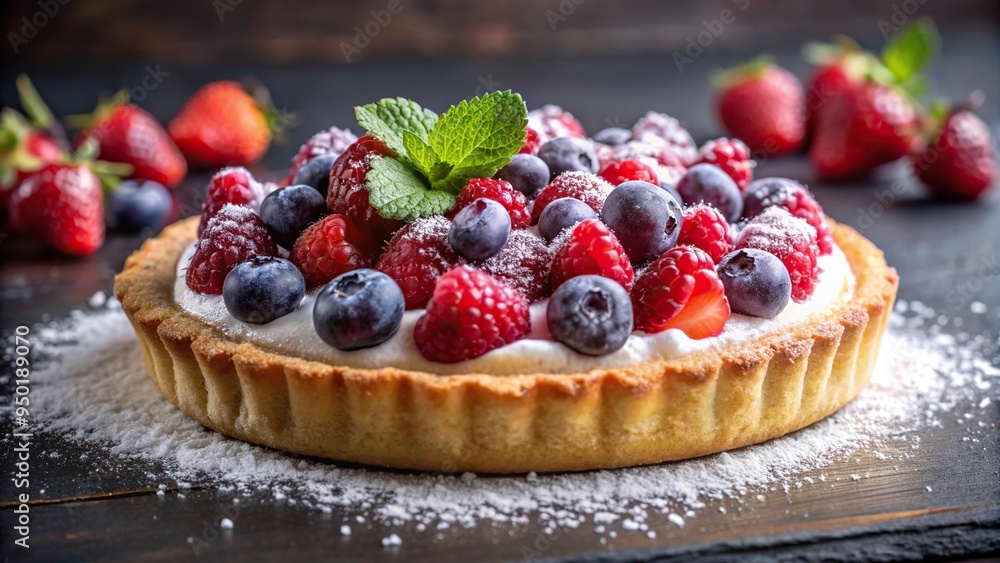 Fresh Berry Tart with Whipped Cream and Powdered Sugar on a tilted angle, decadent, powdered sugar, appetizing, dessert, elegant, tilted, fancy,food, blueberries, sugar, tart, gourmet Fresh Berry Tart with Whipped Cream and Powdered Sugar on a tilted angle, decadent, powdered sugar, appetizing, dessert, elegant, tilted, fancy,food, blueberries, sugar, tart, gourmet