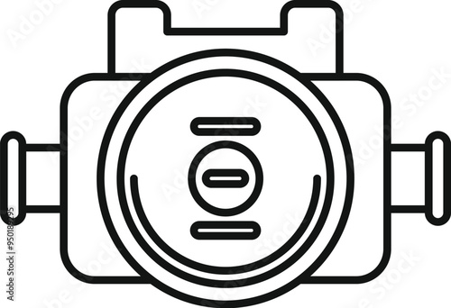This icon represents a water meter counter, used to measure water consumption in cubic meters, with its pipes and display