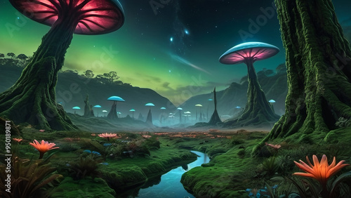 lush alien planet in a distant galaxy