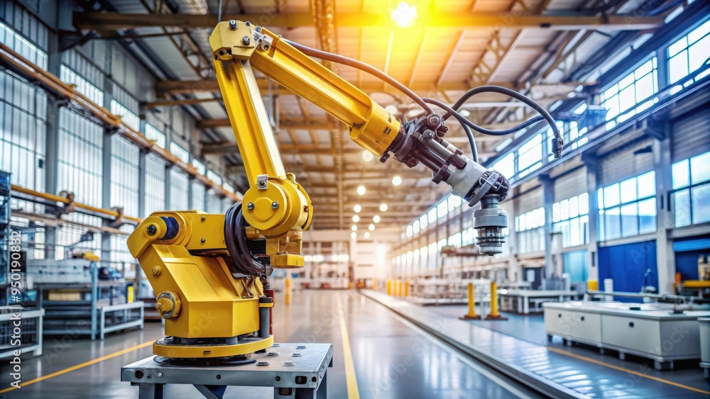 Industrial robotic arm in a high-tech manufacturing plant , automation, technology, engineering, assembly line Industrial robotic arm in a high-tech manufacturing plant , automation, technology, engineering, assembly line