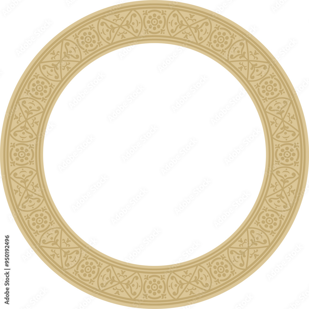 Vector round gold border, frame, Pompeii ring. Circle Neopolitan ornament. Art of Ancient Rome