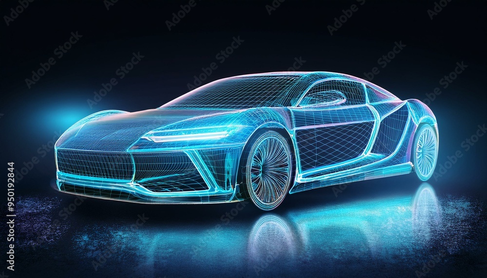 Fototapeta premium Futuristic hologram sports car on dark background