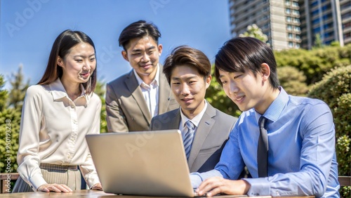  group of young asian business people brainstorming