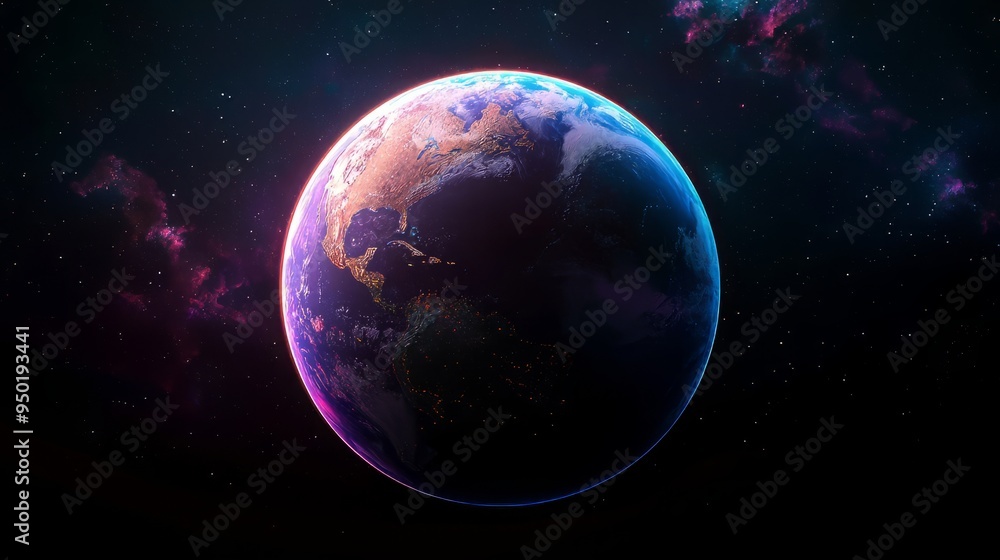 A stunning view of Earth surrounded by cosmic colors, showcasing the beauty of our planet in the vast universe. A stunning view of Earth surrounded by cosmic colors, showcasing the beauty of our planet in the vast universe.