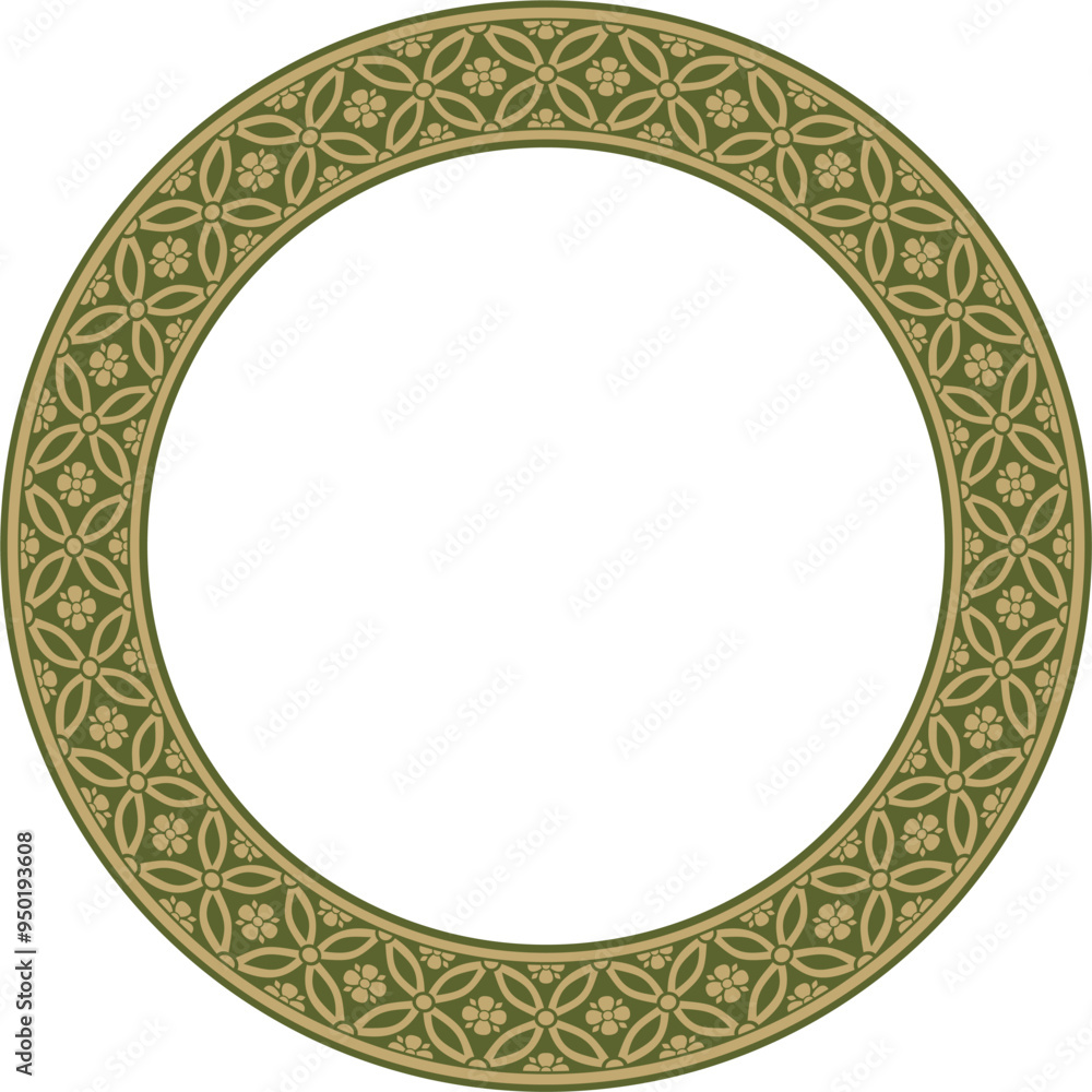 Vector gold with green Chinese circle, ring, frame. Round ornaments of oriental peoples, korea, taiwan, china, hong kong, indonesi Vector gold with green Chinese circle, ring, frame. Round ornaments of oriental peoples, korea, taiwan, china, hong kong, indonesi