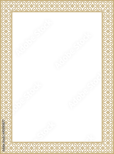 Vector golden Chinese rectangle, frame. Square ornaments of oriental peoples, korea, taiwan, china, hong kong, indonesi