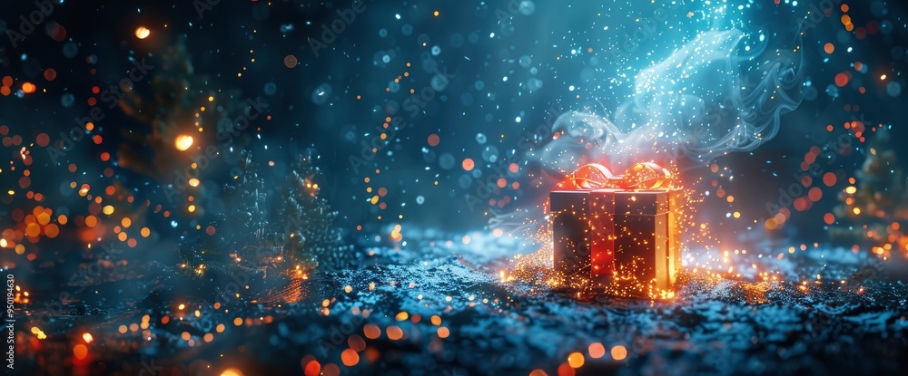 Magical Christmas Gift Box with Sparkling Lights and Smoke Magical Christmas Gift Box with Sparkling Lights and Smoke