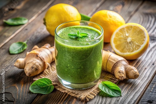 A refreshing and healthy Fresh Green Power smoothie with lemon and ginger, perfect for a boost of energy, hydration, energy, vitamin,smoothie, antioxidant, fruit, lemon, nutritious