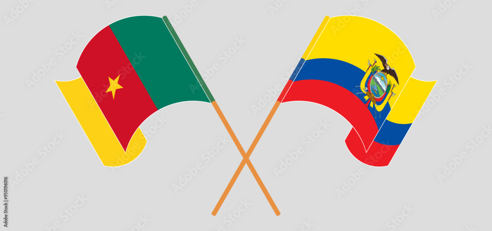 Crossed and waving flags of Cameroon and Republic of Ecuador Crossed and waving flags of Cameroon and Republic of Ecuador