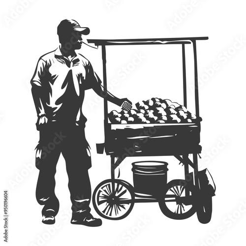 Silhouette of a Street Vendor Selling Fruit from a Cart