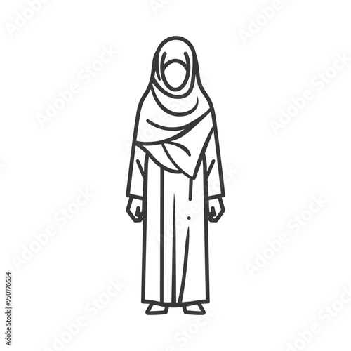 Line Drawing of a Woman Wearing a Hijab and Abaya