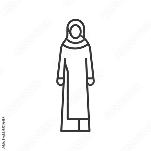 Line drawing of a woman wearing a hijab and abaya