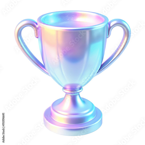 3D glossy gradient trophy icon with dual handles and vibrant blue and pink tones, perfect for symbolizing success, awards, or championship in modern design. Isolated on transparent background, png.