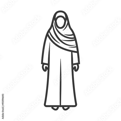 Line drawing of a woman wearing a hijab and abaya