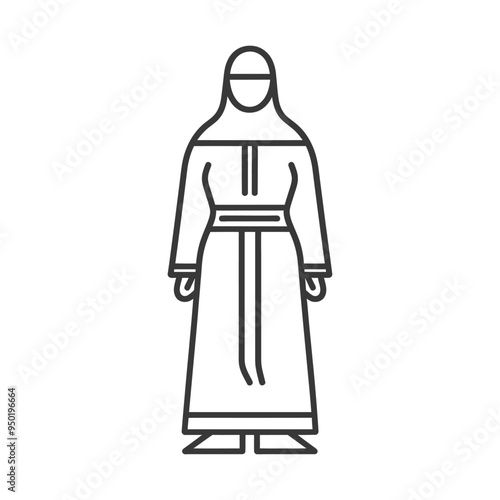Line drawing of a woman wearing a hijab and abaya