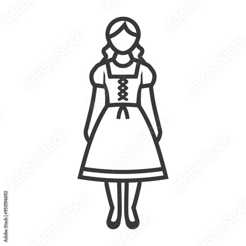 Line drawing of a woman wearing a traditional dirndl dress