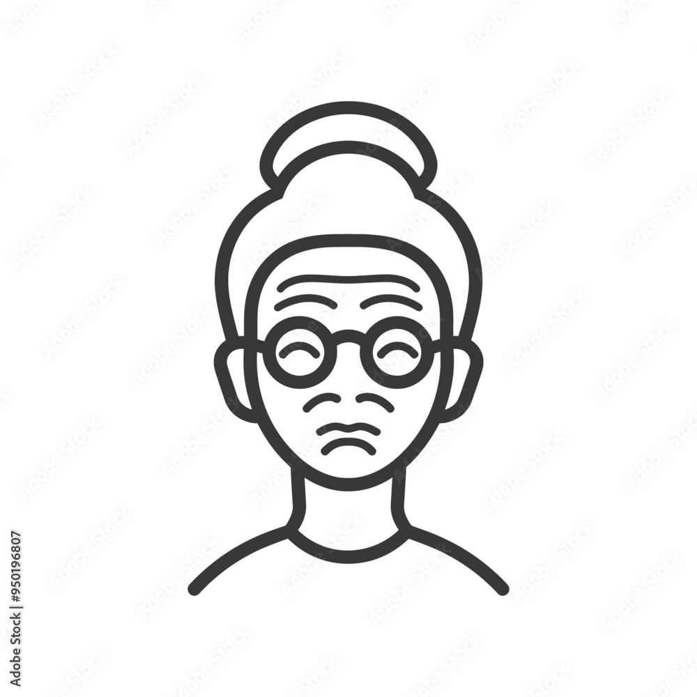 Line drawing of a woman with glasses and a bun Line drawing of a woman with glasses and a bun