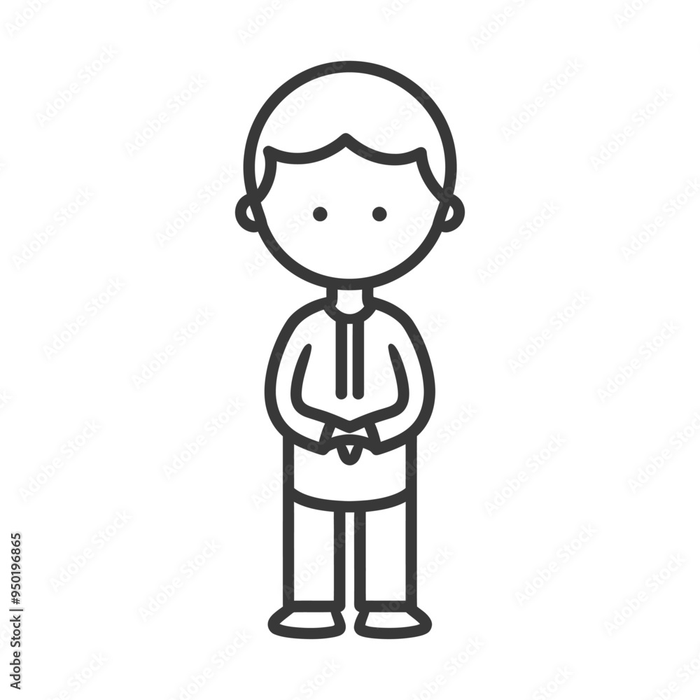 Line drawing of a young boy standing with his hands clasped Line drawing of a young boy standing with his hands clasped